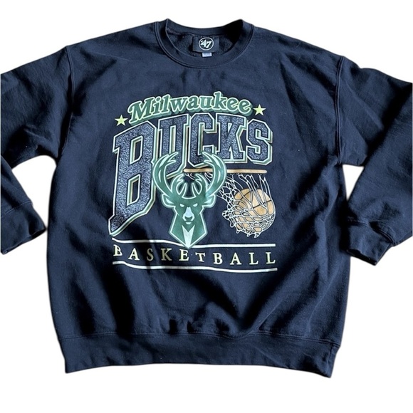 ‘47 Milwaukee Bucks Crewneck Sweater. Large. Black. NBA - Picture 1 of 5